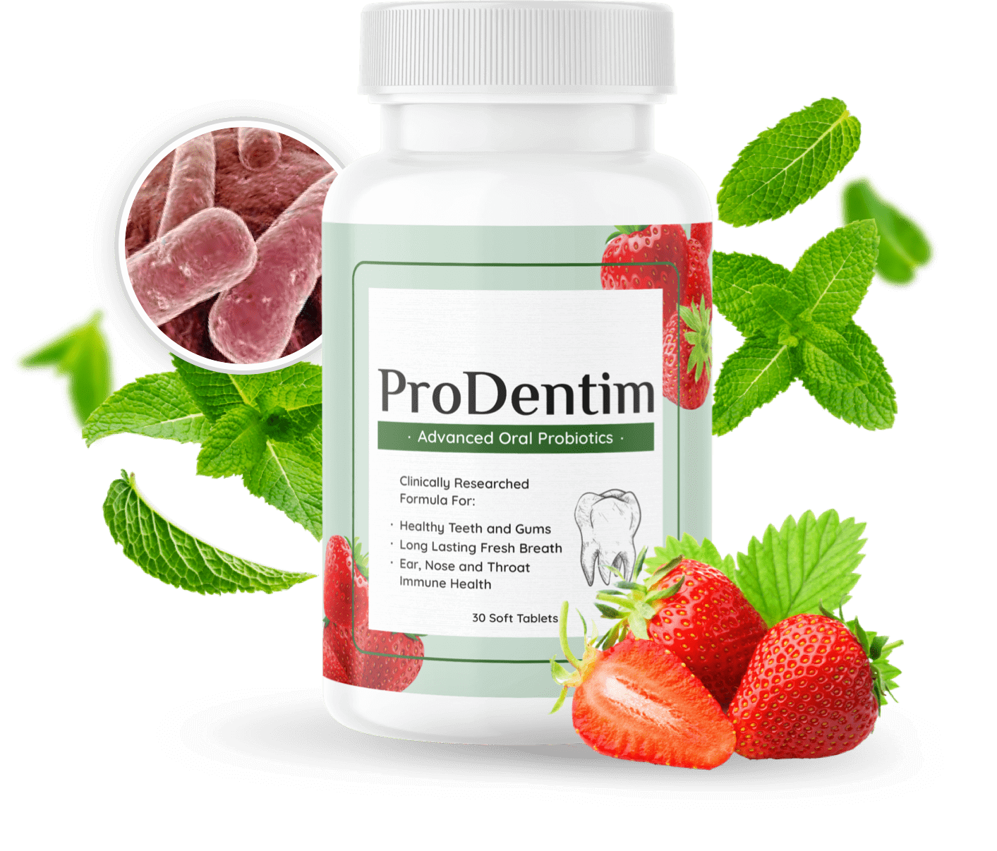 ProDentim advanced oral probiotic bottle and chewable tablets